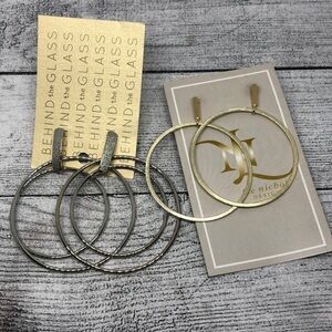 CURATED bundle lot 2 new trendy dressy statement earrings round circular hoop.